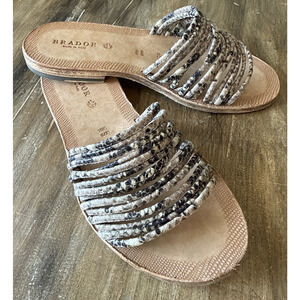 Brador Slide Sandals 39 Brown Faux Snakeskin Strappy Italy Veg Tan Handcrafted